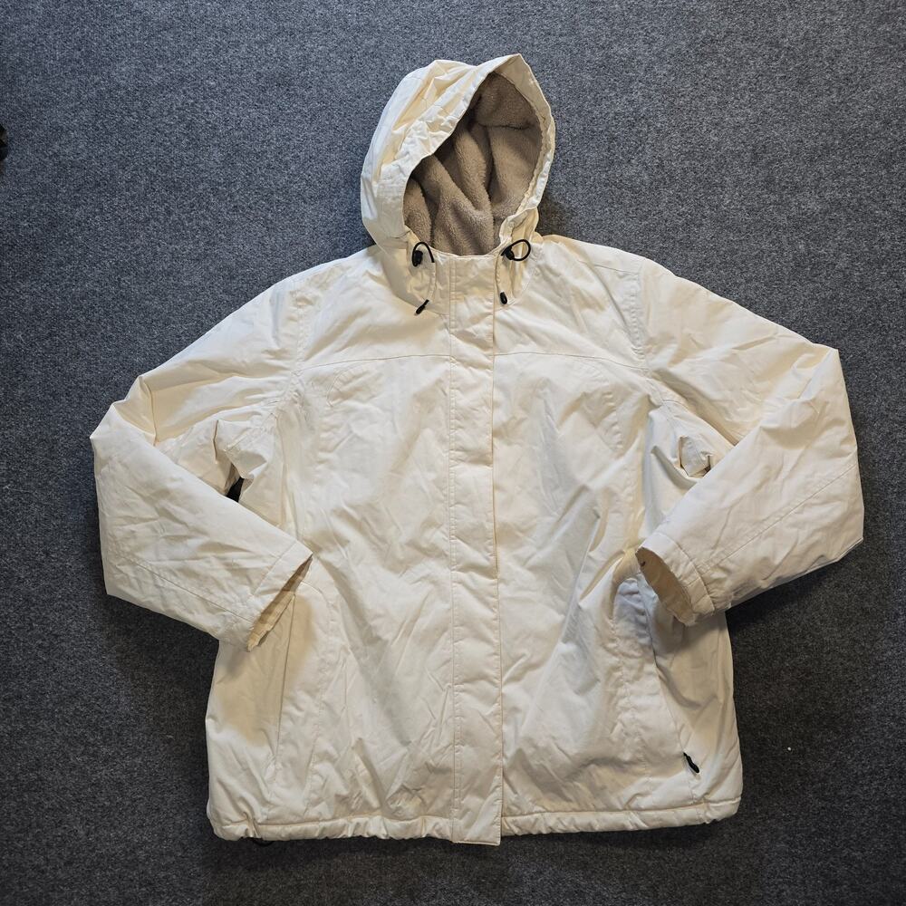 LL Bean Jacket Womens Size 1X White Winter Warmer Coat Fleece Lined Zip Capsule
